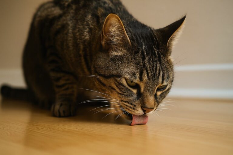 Gato lambe o chão