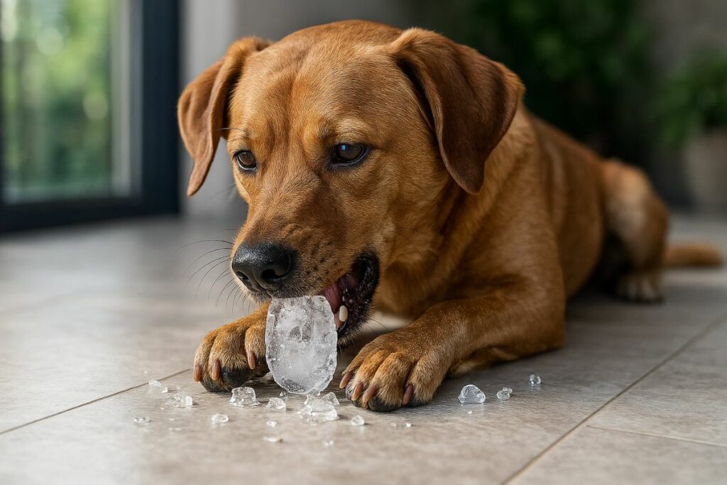 Cães gostam de  comer gelo
