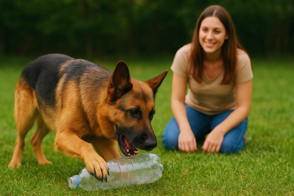Cachorros e garrafas pet